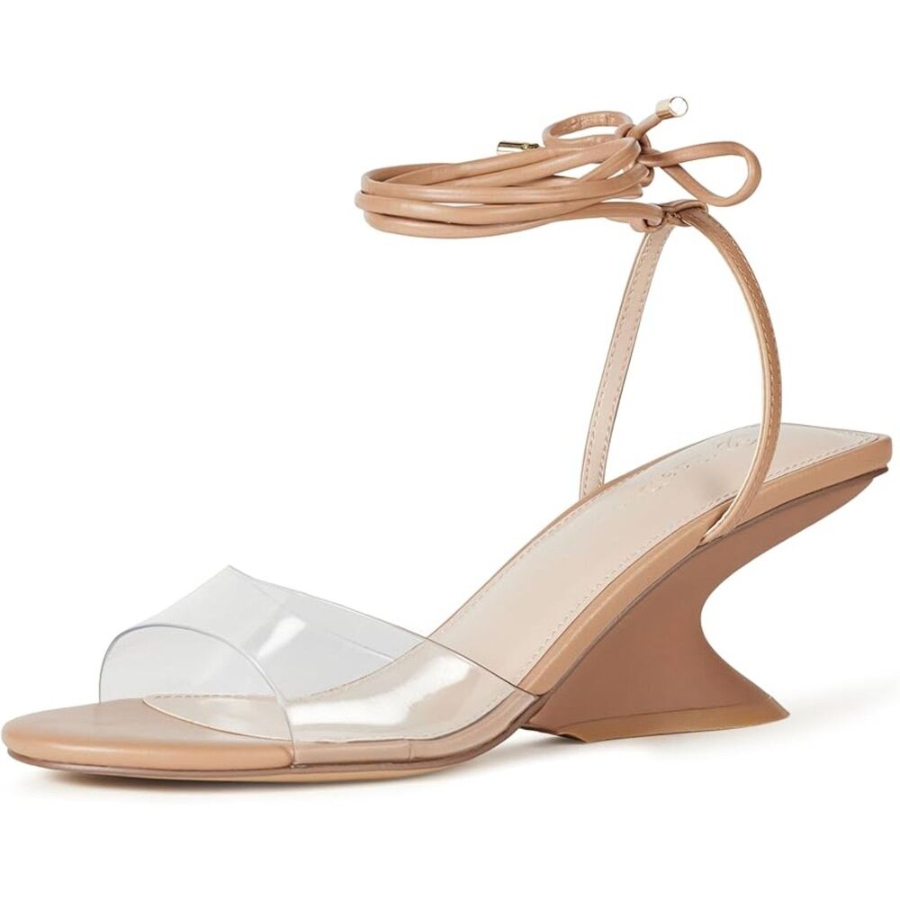 👡 NWT The Drop Phoenix Lace Up Sculpted Heel Sandals Natural Clear 8 and 8.5